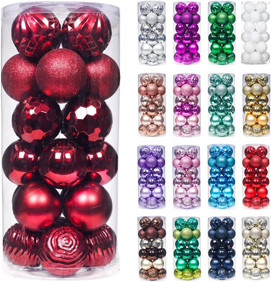 XmasExp 24ct Christmas Ball Ornaments Shatterproof Xmas Tree Hanging Balls Decorations Perfect for Holiday Wedding Christmas Decor(2.36"/60mm, Burgundy)