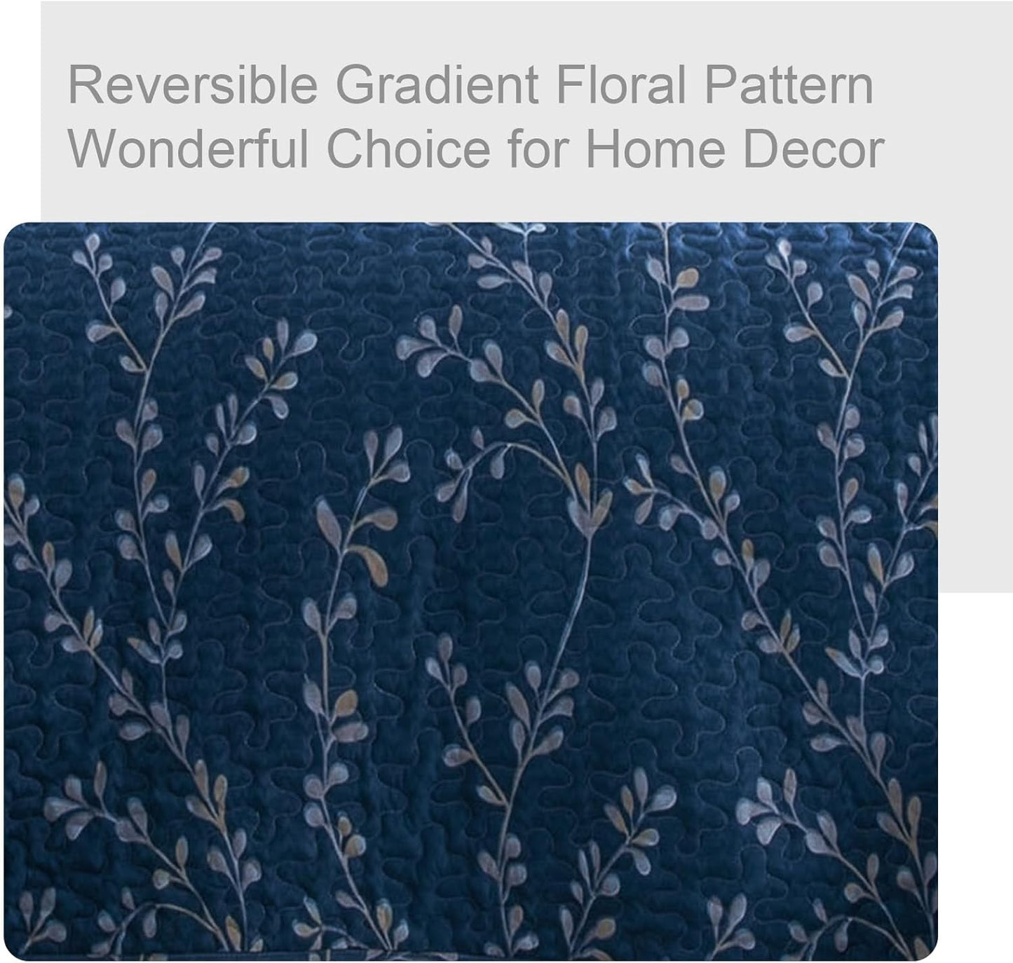 Exclusivo Mezcla Reversible Boho Quilt Set King Size, 3 Pieces Flowers Navy All Season Bedspreads, Ultra Soft Floral Coverlet Bedding Set with Printed Pattern (1 Quilt, 2 Pillow Shams)