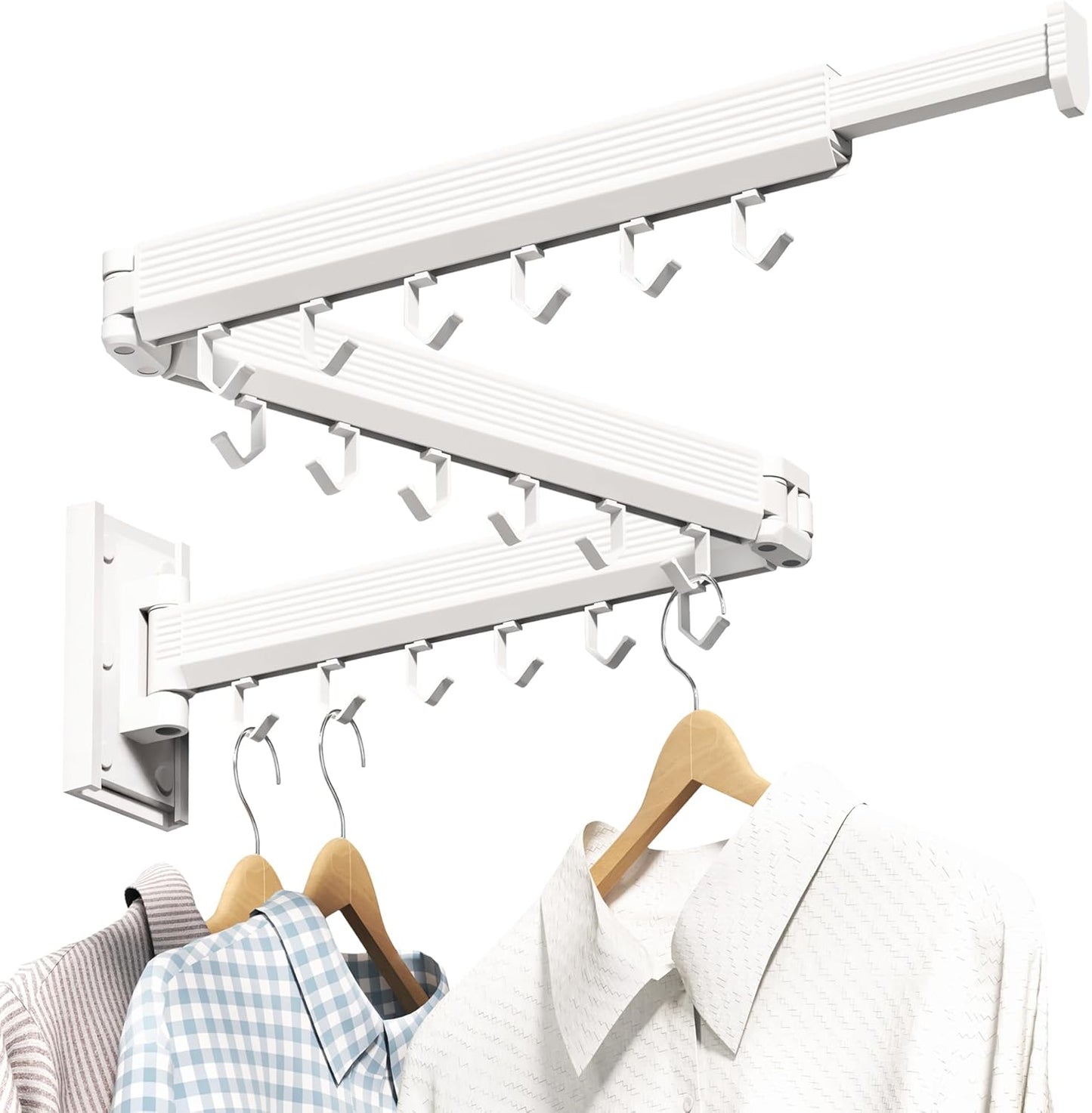 Laundry Rack Wall Mounted,Clothes Drying Rack,Drying Rack Clothing,Clothes Rack,Laundry Hanger Rack,Laundry Drying Rack,Drying Rack Wall Mounted,Retractable ,Collapsible,White Color（J-type Hooks）