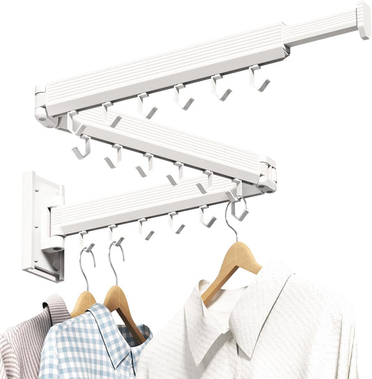 Laundry Rack Wall Mounted,Clothes Drying Rack,Drying Rack Clothing,Clothes Rack,Laundry Hanger Rack,Laundry Drying Rack,Drying Rack Wall Mounted,Retractable ,Collapsible,White Color（J-type Hooks）
