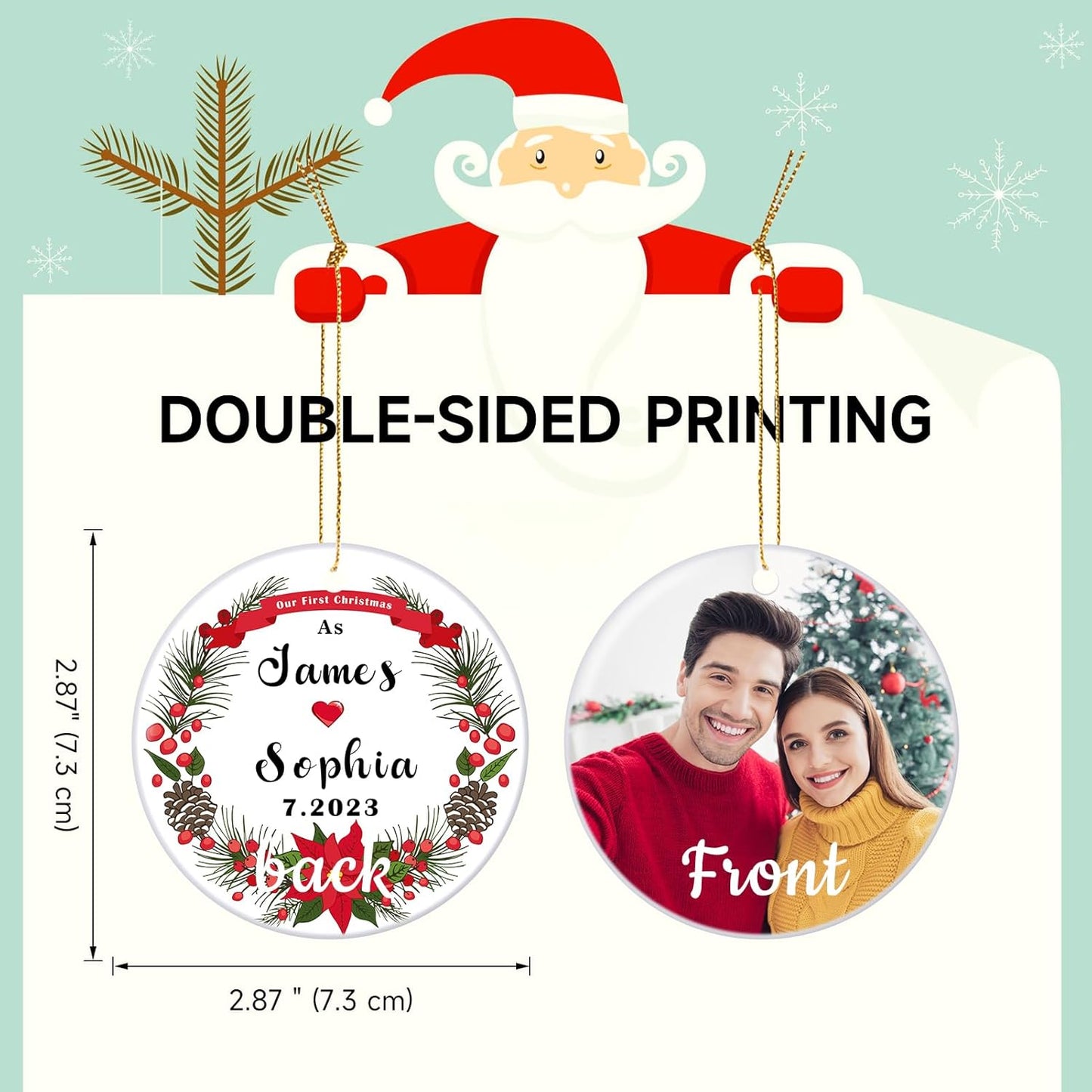 Personalized Our First Christmas Married Ornament 2025, Just Married Christmas Ornament as Mr and Mrs, First Year Newlywed 2.9" Ceramic Xmas Tree Decorations