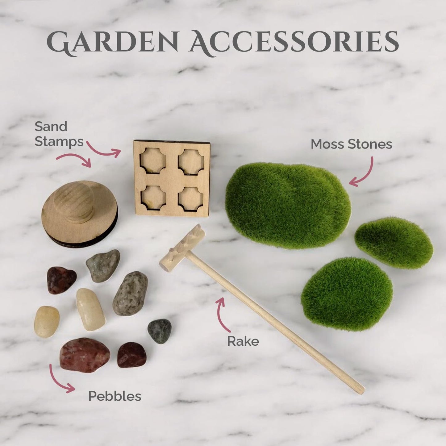 Wooden Stackable Zen Garden | Desert Rose Sand with Rake & Accessories | Minimalist Decor Gift for Relaxation