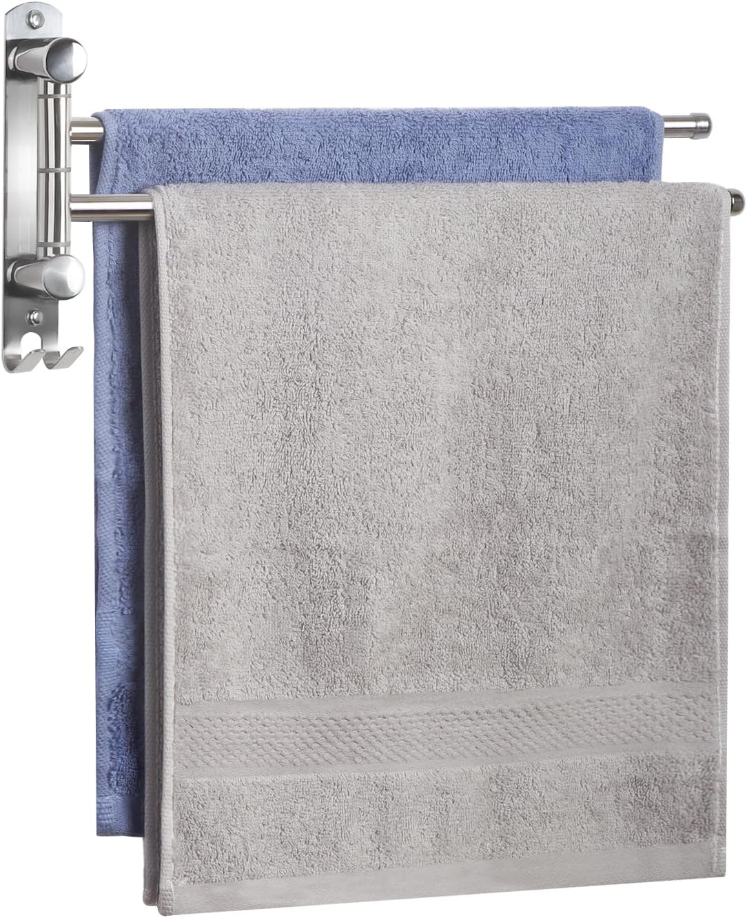 Bathroom Towel Holder JSVER 2 Arms SUS304 Stainless Steel Wall Mounted Towel Bar, Swivel Towel Racks for Bathroom, Kitchen