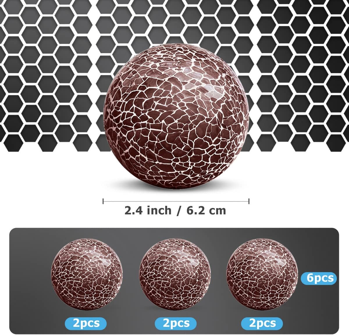 6 PCS 2.5inch Glass Mosaic Sphere Balls Round Christmas Table Bowls Vases Centerpieces Set Decorative Orbs Living Room Festival Table Party Wedding Dining Home Tray Solid