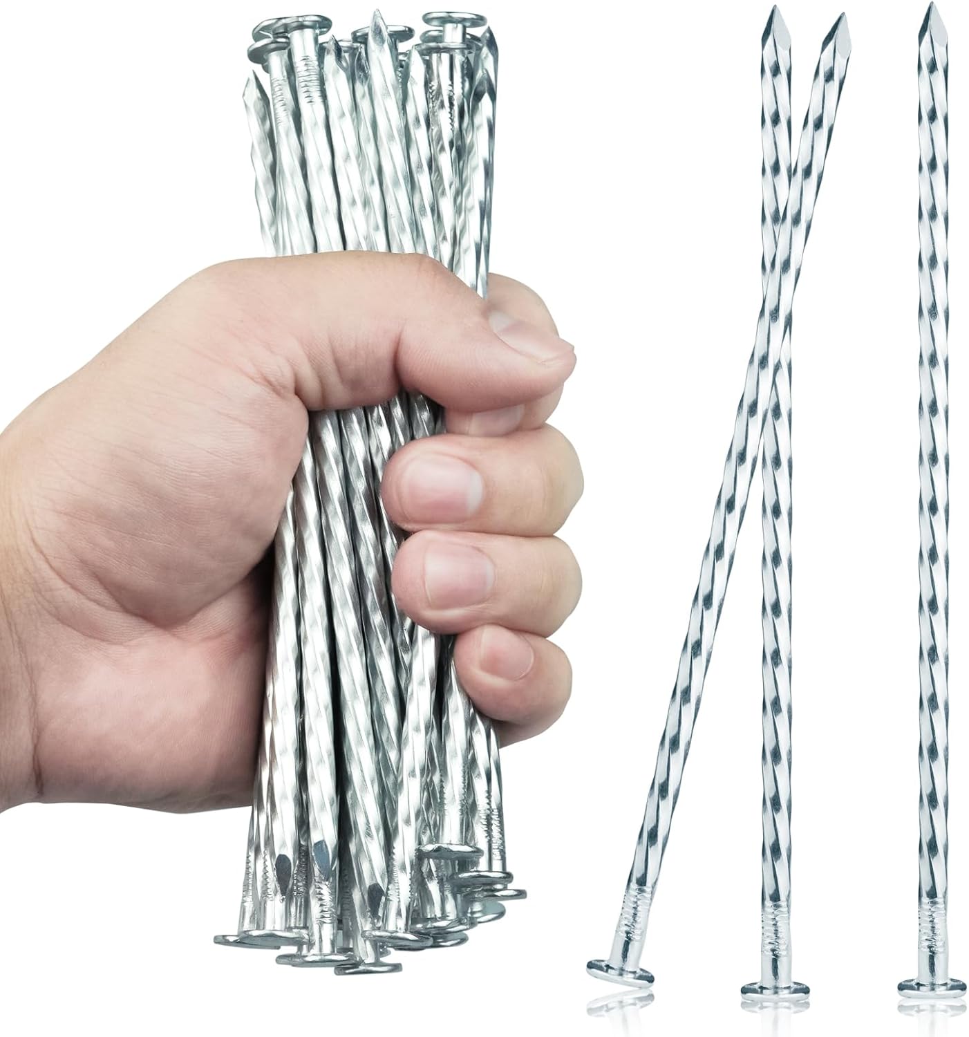 6.3-Inch Galvanized Heavy-Duty Landscape Stakes, (150-PACK) Spiral Metal Turf Spikes for Artificial Grass, Paver Edging, Weed Barrier, Securing Fences and More