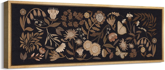 MUDECOR Large Framed Canvas Print Wall Art Botanical Elegance Dark Floral Illustrations Antique Retro Fine Art Illustrations Decorative Colorful for Bedroom - 60"x20"