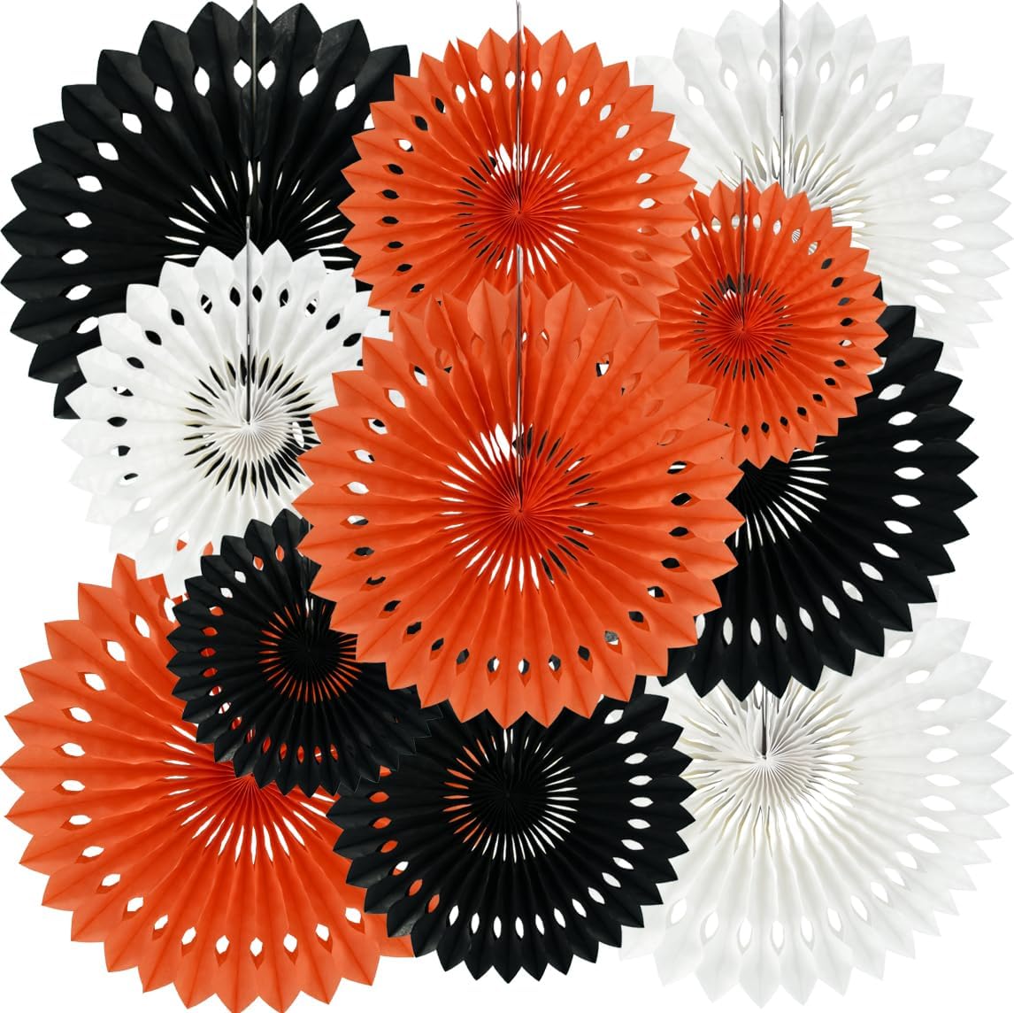 BEISHIDA Black Orange White Hanging Honeycomb Round Paper Fans Decoration Set for New Year Baby Shower Halloween Birthday Wedding Photo Booth Backdrops Anniversary Paper Party Supplies 11packs