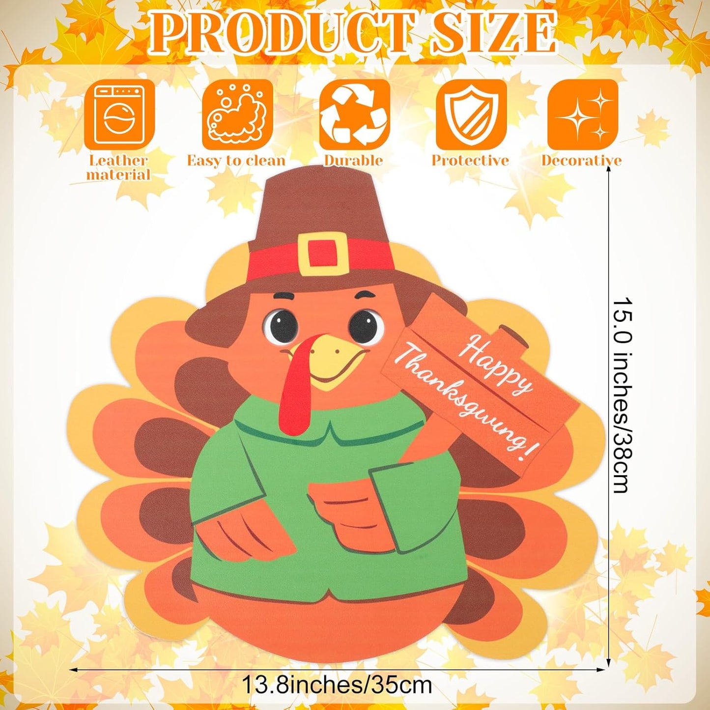 Remerry 6 Pcs Thanksgiving Leather Table Placemats Washable Turkey Table Mats Turkey Gobble Placemats Easy to Clean Thanksgiving Day Leather Place Mats for Fall Harvest Party Kitchen Dining Decoration