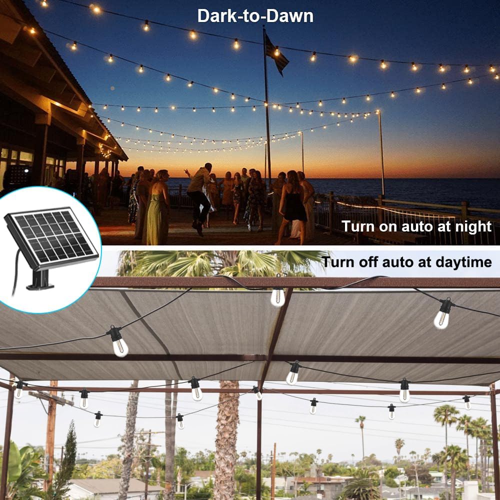 SUNTHIN 100ft Solar String Light Outdoor, USB Rechargeable Patio Solar Outdoor Lights with Waterproof & Shatterproof 30 LED Bulbs for Backyard, Porch, Garden, Pool, Party, Camping