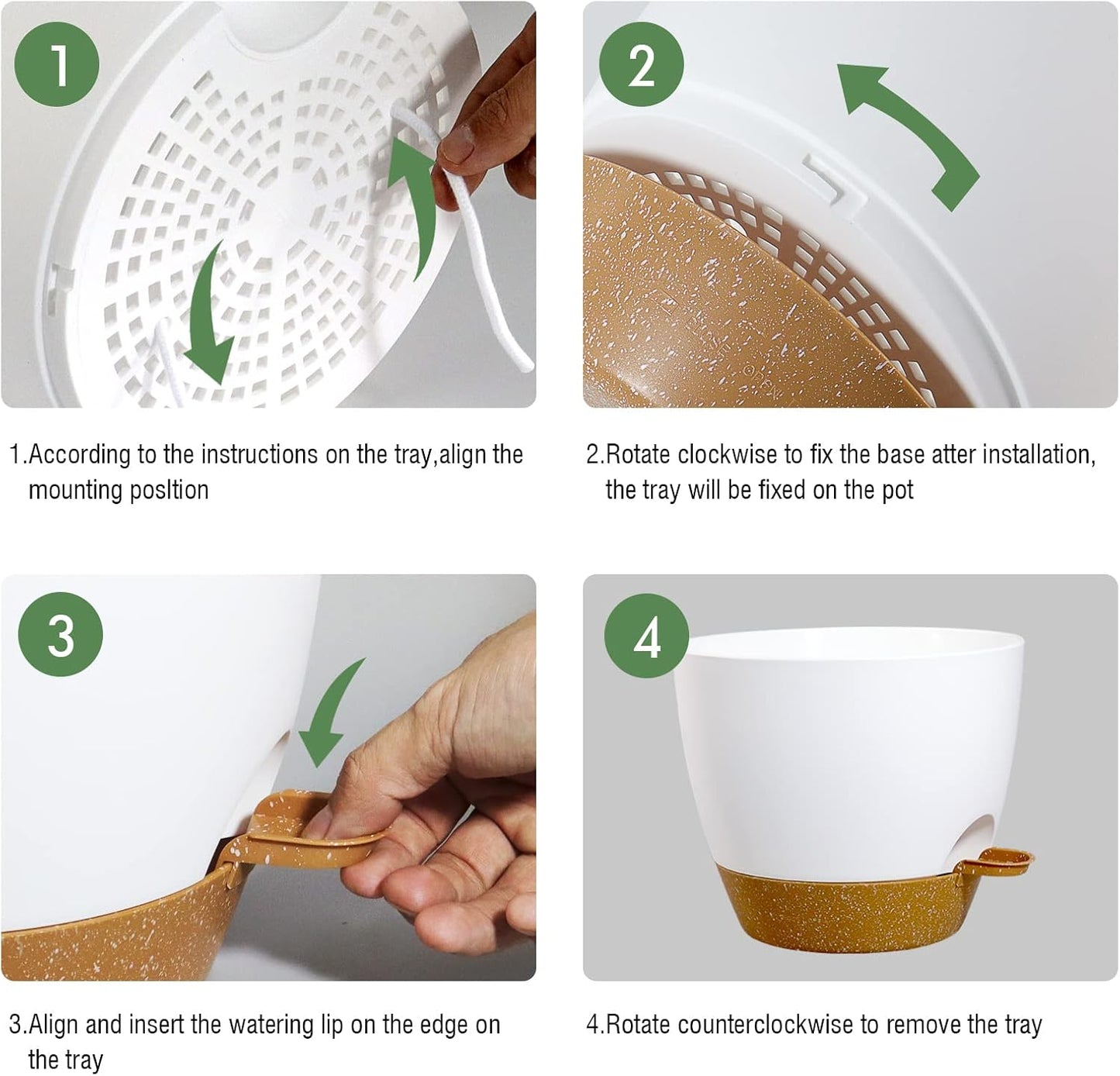 10 Inch Self Watering Hanging Pots, 2 Pack Hanging Planters with 40oZ Deep Reservior for Indoor Outdoor Plants Flowers, White with Brown