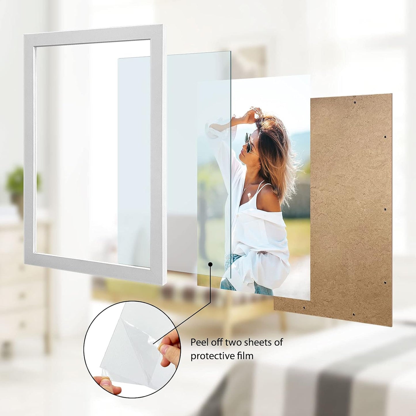 VCK 24x36 Inch Solid Wood Poster Frames with Wall Mounting Hanging Picture Frame White 3 Pack