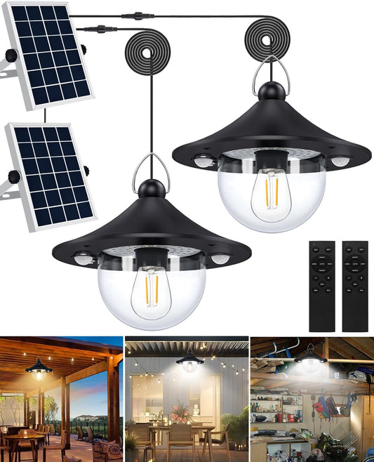 Solar Shed Light Outdoor Indoor 3000LM Solar Lights Daytime Available with Remote Control, Double Motion Sensor & 5 Lighting Modes, Solar Indoor Lights for Gazebo, Shed, Garage, Barn 2Pack