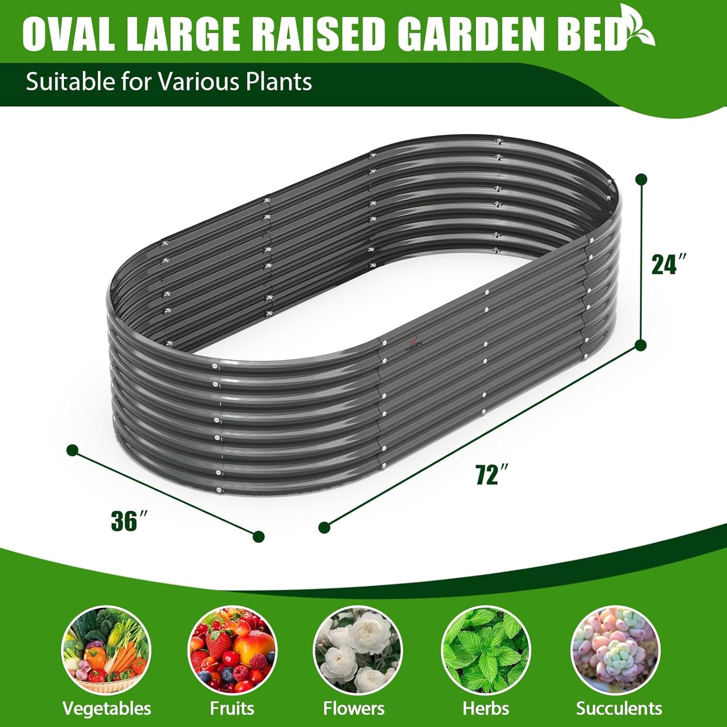 A ANLEOLIFE 6X3X2 ft Galvanized Raised Garden Beds Outdoor-4 Pack, Oval Large Metal Deep Root Planter Box for Planting Vegetables Flowers Herb, Anti-Rust & Easy-Setup, Quartz Grey