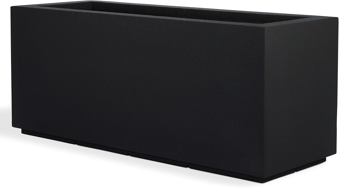 PolyStone Milan Tall Modern Outdoor/Indoor Rectangular Trough Planter, 46" L X 17" W X 19" H, Lightweight, Heavy Duty, Weather Resistant, Polymer Finish, Commercial and Residential (Black)
