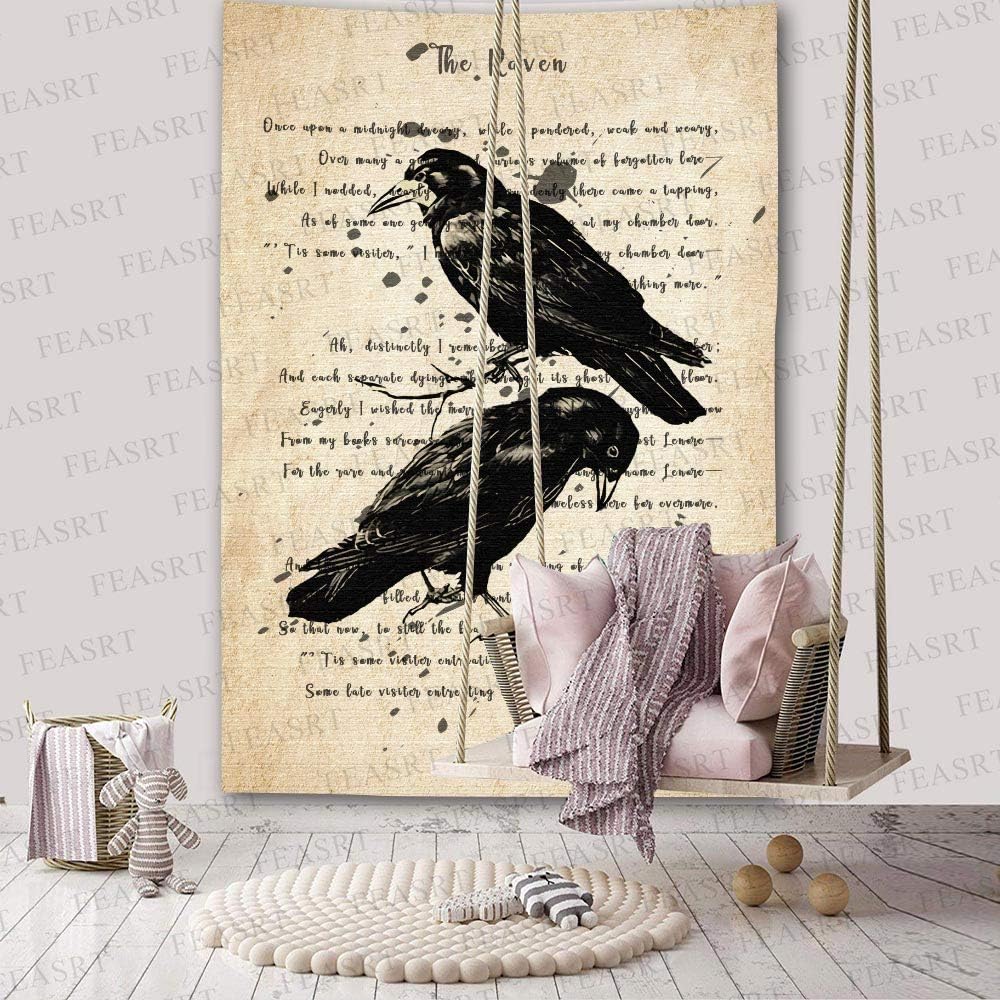 FEASRT The Raven Tapestry Nevermore Wall Decor Vintage Poe Gothic Rustic Home Room Raven Wall Hanging 40x60inch for Living Room Bedroom Dormitory Office GTQQAY1185