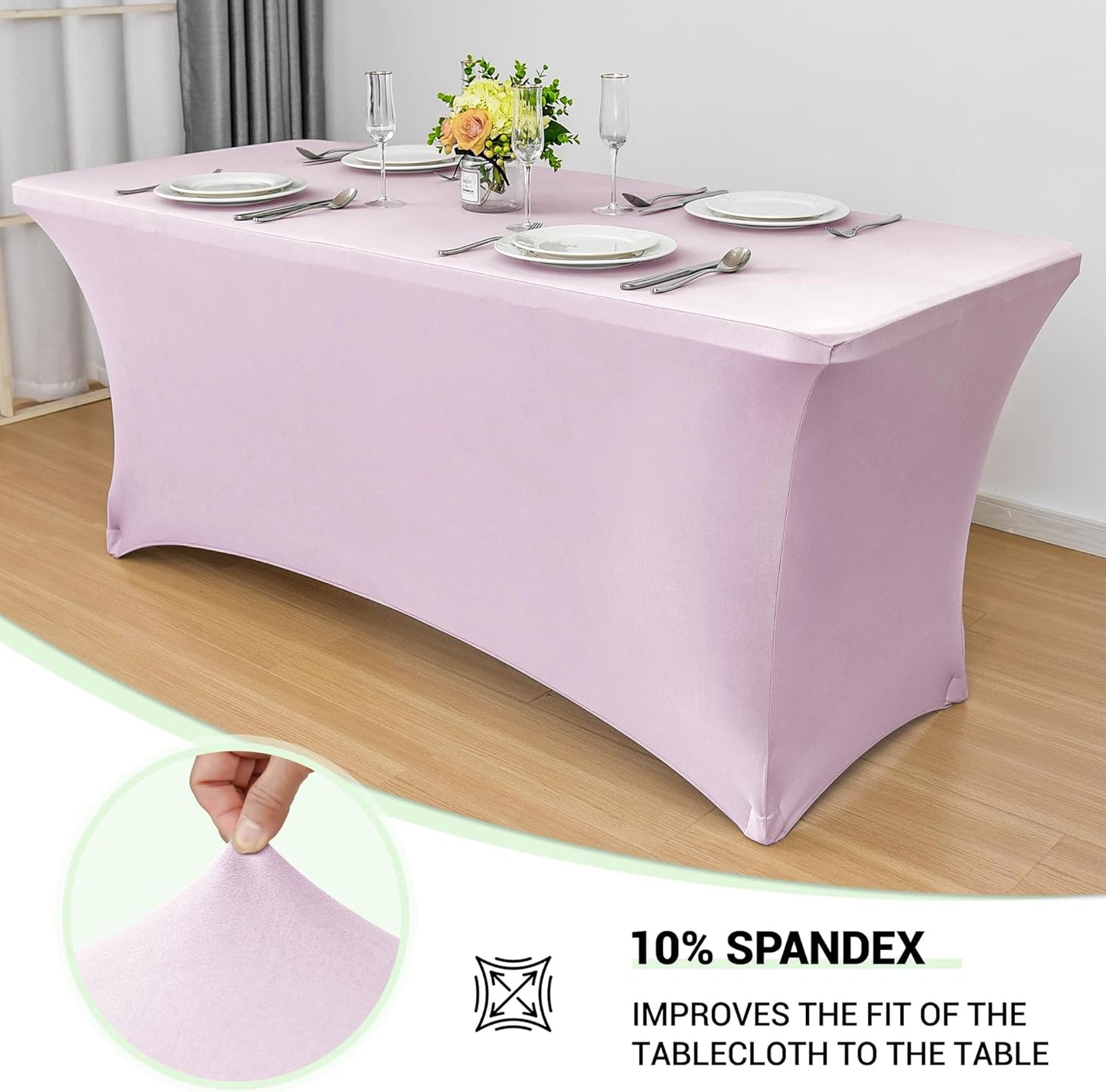 Obstal Spandex Table Cover 4ft Fitted Tablecloth Rectangular - Stretch Rectangle Folding Table Cloth for Birthday Party Wedding Banquet, Light Pink, 48L x 24W Inch