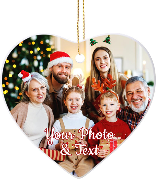 Personalized Christmas Ornaments 2025 Ceramic Custom Picture Text Hanging Ornament Customized Christmas Tree Decorations Keepsake Gift for Family Couples Xmas Tree Home Decor