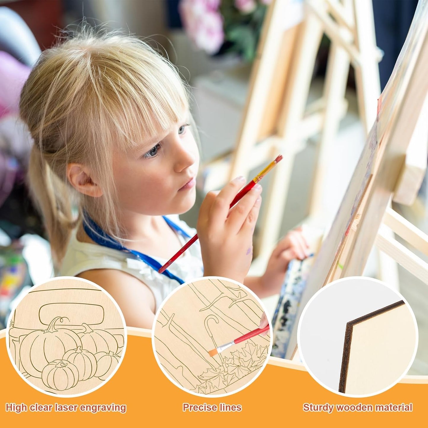 COCHIE 10PCS Large Fall Unfinished Wood Crafts to Paint for Adults Kids, Bulk Predrilled Wooden Ornaments for Painting, Pumpkin Scarecrow Maple Leaf Paintable Wood Slices Craft Supplies with Ropes