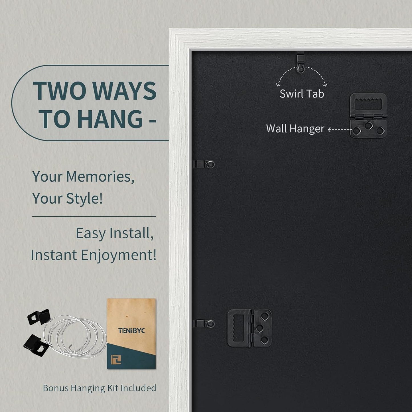 20x24 Picture Frame Set of 3, Textured White Solid Wood Poster Frame, Wall Gallery Frame