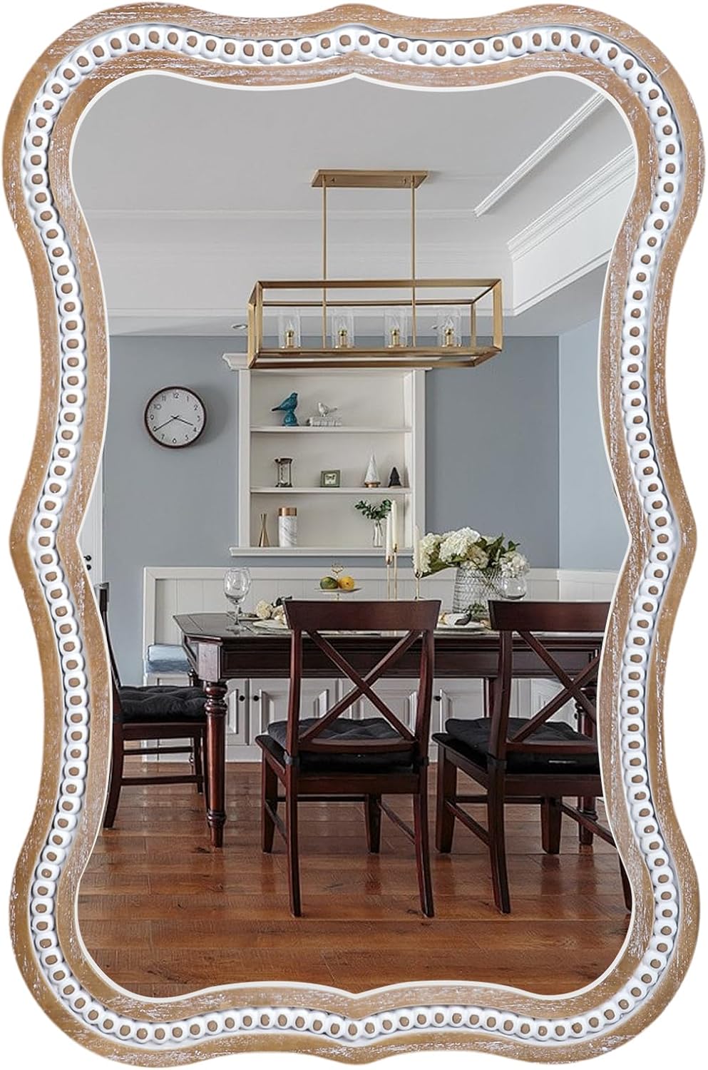 35" x 24" Rustic Farmhouse Mirror for Wall Decor, Wooden Beads Decorative Mirrors for Living Room, Bedroom, Hallway, Bathroom, Entryway - Vertical or Horizontal Hanging