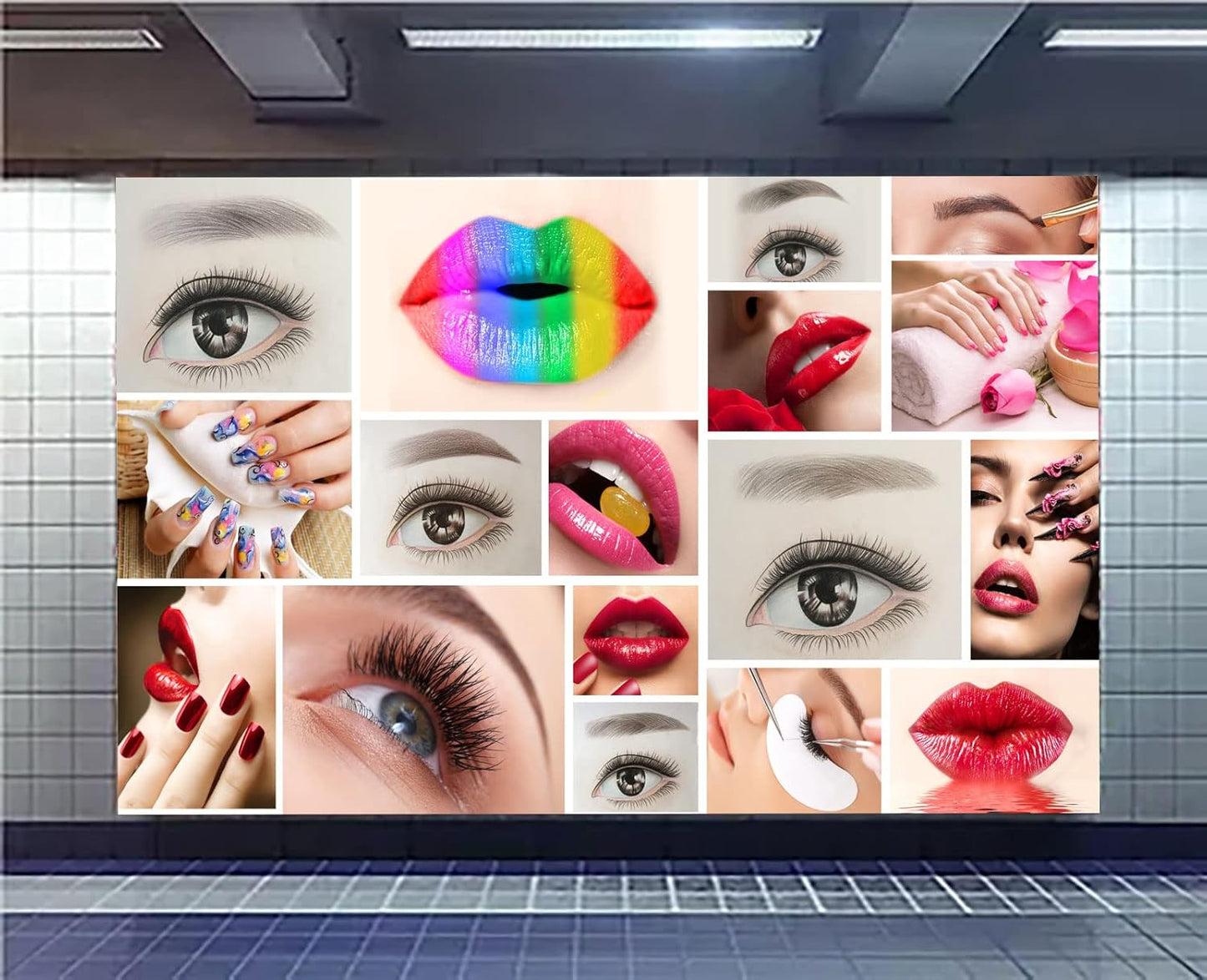 Beauty Salon Nail Enhancement Lipstick Eyelashes Wall Mural Wallpaper 137" x 100"