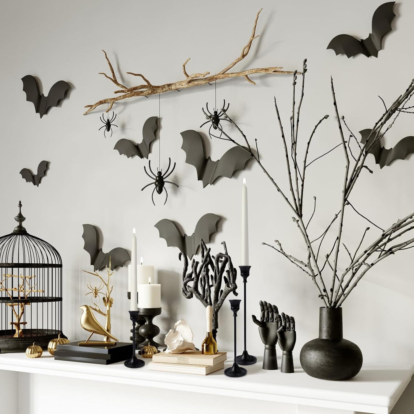 Metal Candle Holders for Candlesticks Taper Candlestick Holders Set Vintage Decorative Centerpiece Candelabra Tall Candle Stands for Halloween Thanksgiving Christmas (Matt Black, 2 Sets (6 pcs))