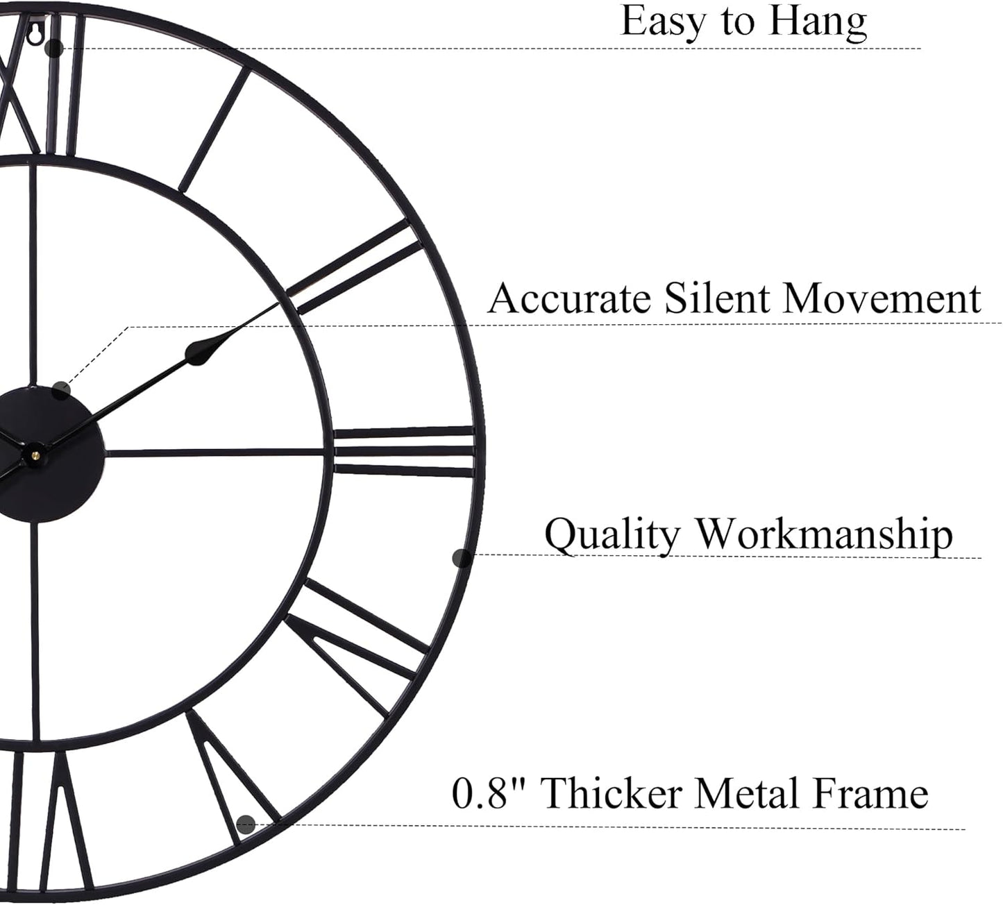 30 Inch Wall Clock Decorative, Oversized Large Black Metal Roman Numeral Silent Wall Clocks for Modern Farmhouse Living Room Decor