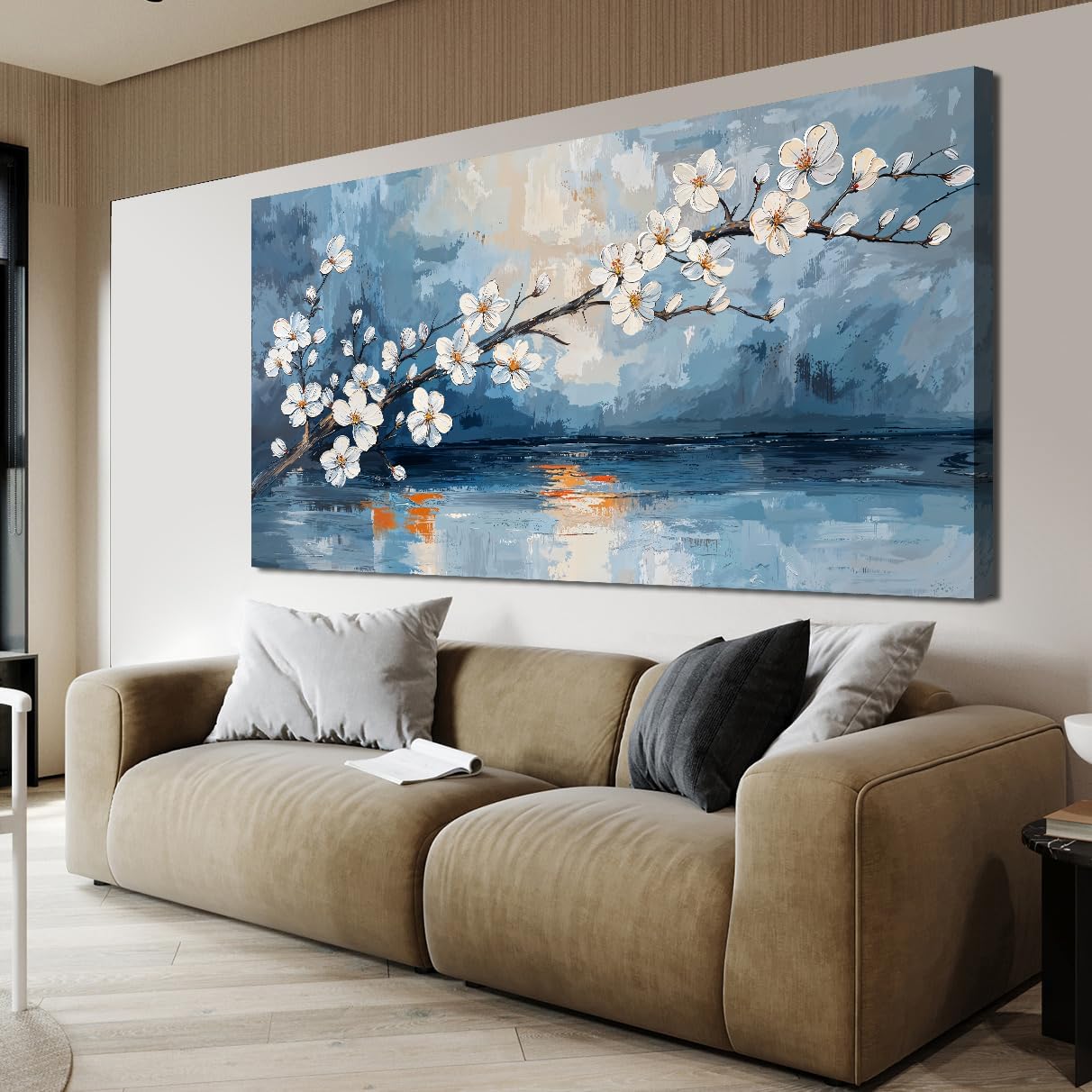 Canvas Wall Art Decor Large Vintage Coastal Wall Art Decorations White Flower Wall Art Prints Wall Art Pictures for Living Room Canvas Art Wall Decor Artwork for Walls Bedroom Office Decor 24" X 48"