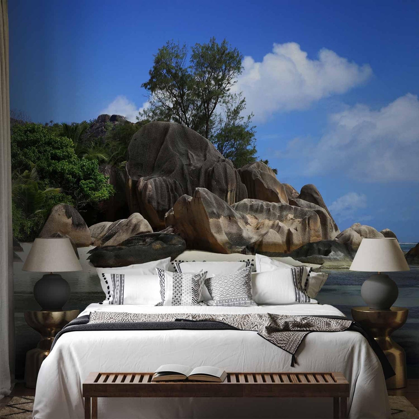 artgeist Premium Wall Mural Tropical Island 216x98 in - XXL Non-Woven Corner Wallpaper Fleece Angle Wall Decor Photo Print Picture Image Design Landscape Sea Beach Nature Palm Tree c-A-0058-a-c