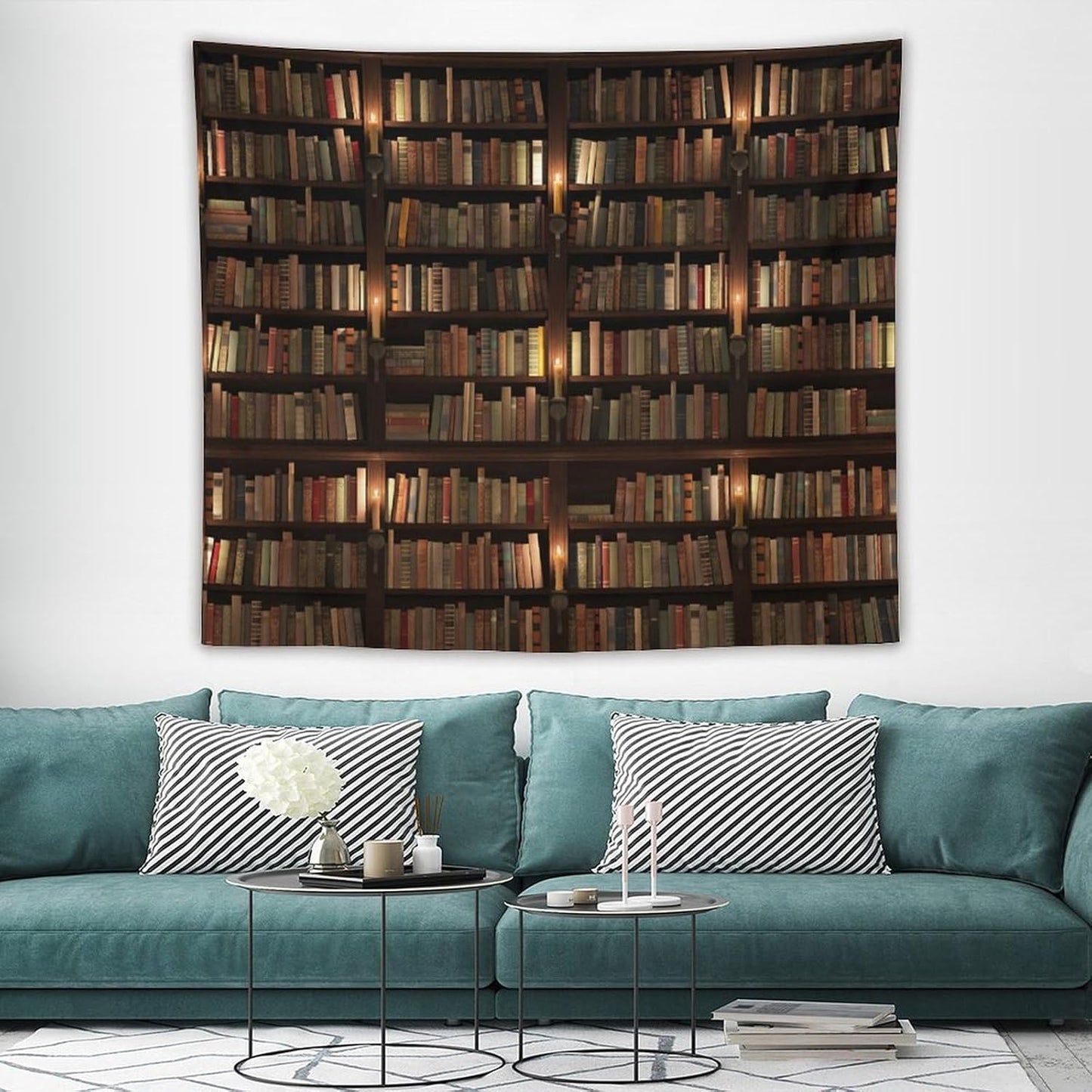 Kurtect Bookshelf Tapestry,Retro Library Bookcase Antique Mid Century Pattern Print Tapestries for Party Beach Picnic Blankets Tablecloths Living Room Wall Deocr, 50x60 in