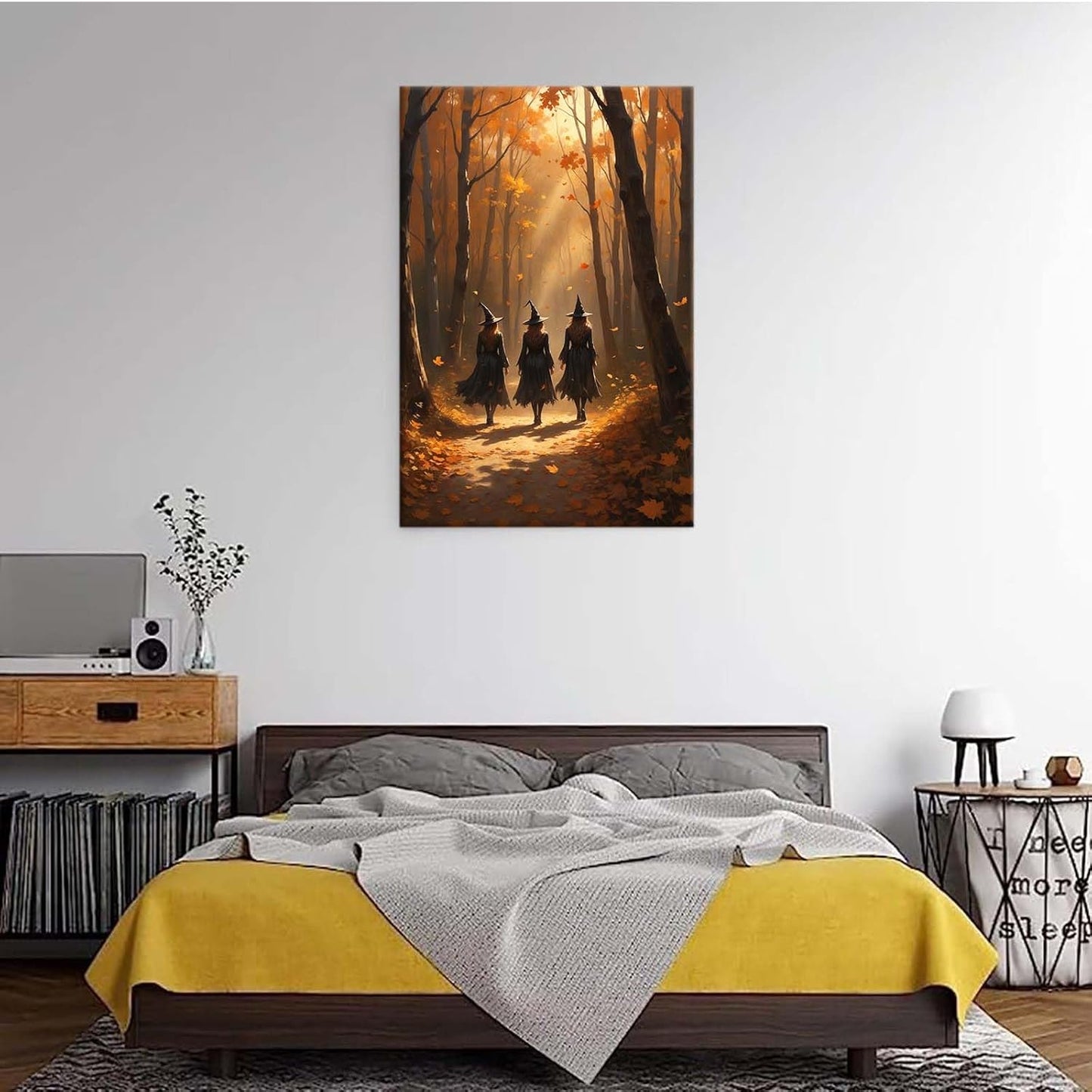 JFHCQJPK Three witches walking in the forest in autumn canvas painting gothic poster halloween print country witch wall art for home decoration24x36in Frameless