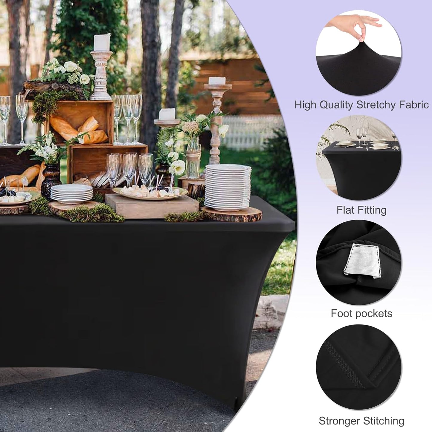 ABCCANOPY 4 Pack 4 FT Black Spandex Table Cover Stretch Fitted Wrinkle Resistant Tablecloth Reuse for Rectangular Folding Table Patry Event Wedding Banquet Protector
