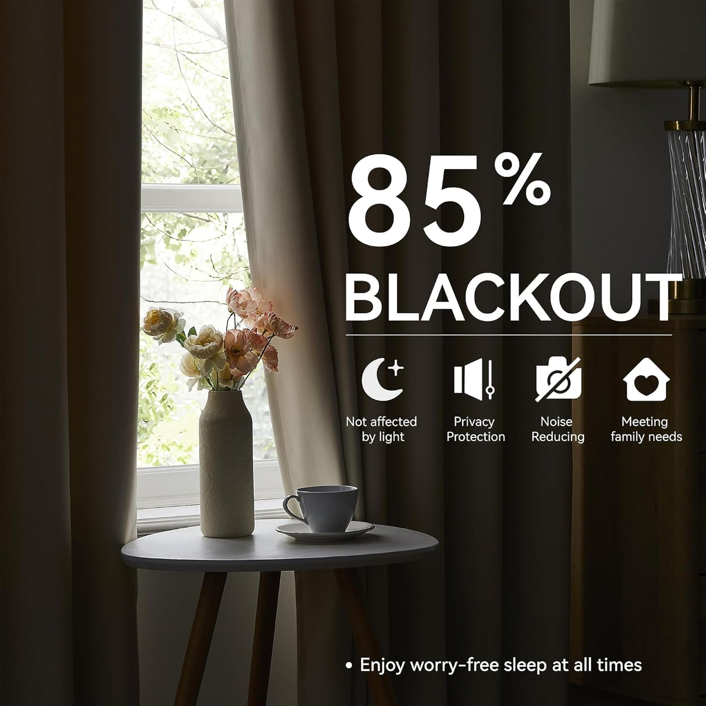 KangBang Cream Beige Pinch Pleated Curtains 2 Panels Set, 90 Inch Blackout Curtains for Bedroom Living Room, Room Darkening Sound Dampening Polyester Vertical Window Panels with Hooks, 40x90