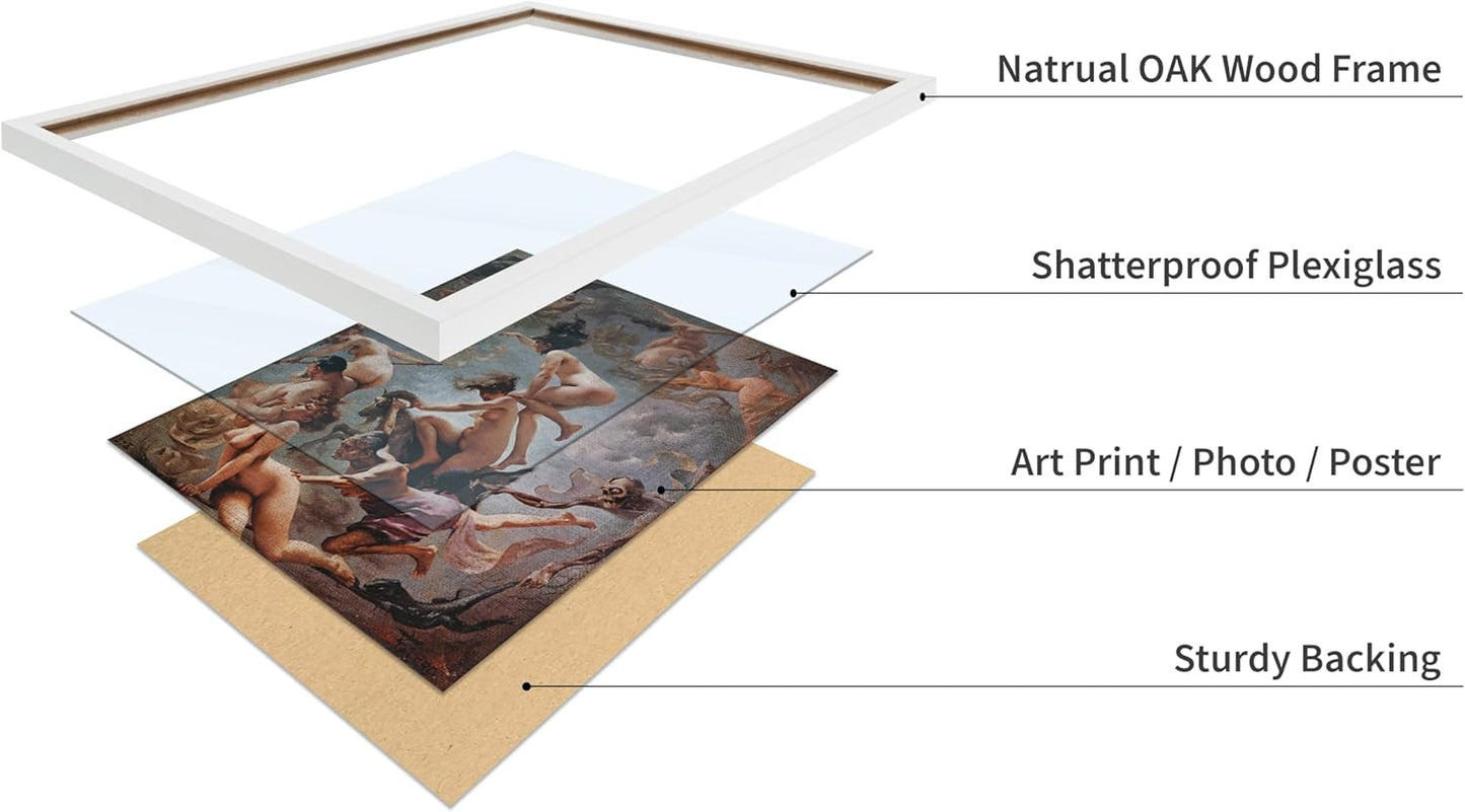 Poster Master Vintage Luis Ricardo Falero Poster - Retro Occult Print - Gift for Gothic, Horror Fan - Witches Going to their Sabbath, Pagan - Wall Decor for Bedroom, Dorm, 11x14 White Framed