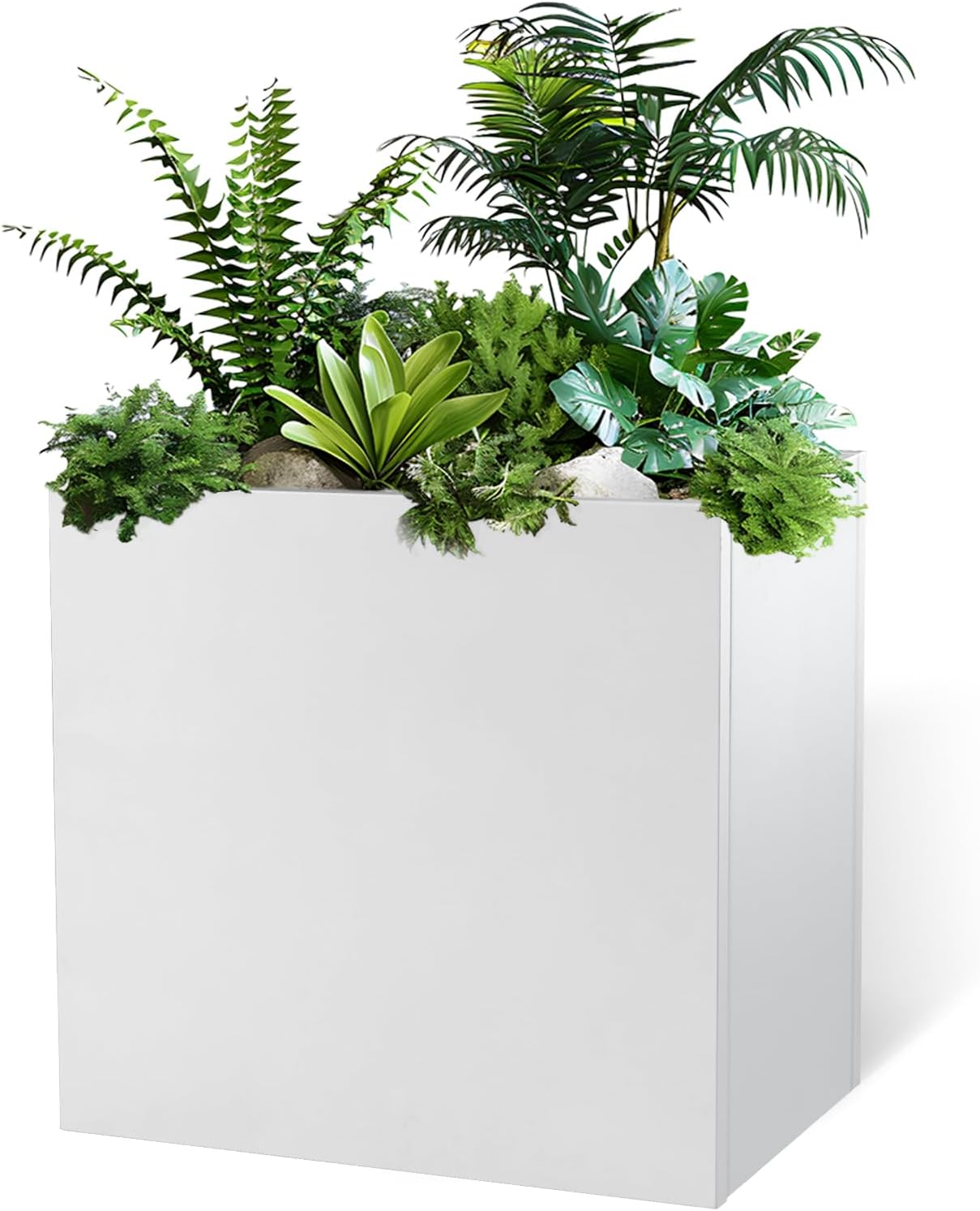 Galvanized Steel Metallic Heavy Planter for Outdoor Plants Metal Outdoor Planter Spliced Flower Box with Partitions for Outside,Indoor,Garden (White, 30 * 12 * 24)