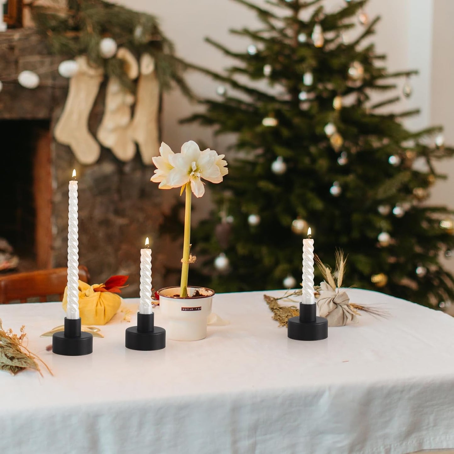 Black Candlestick Holders Set of 4,Vintage Taper Metal Candle Holders for Candle Sticks Holder Decor,Candelabra Candle Holder for Halloween Decoration Wedding Christmas Fireplace Mantel Home Decor