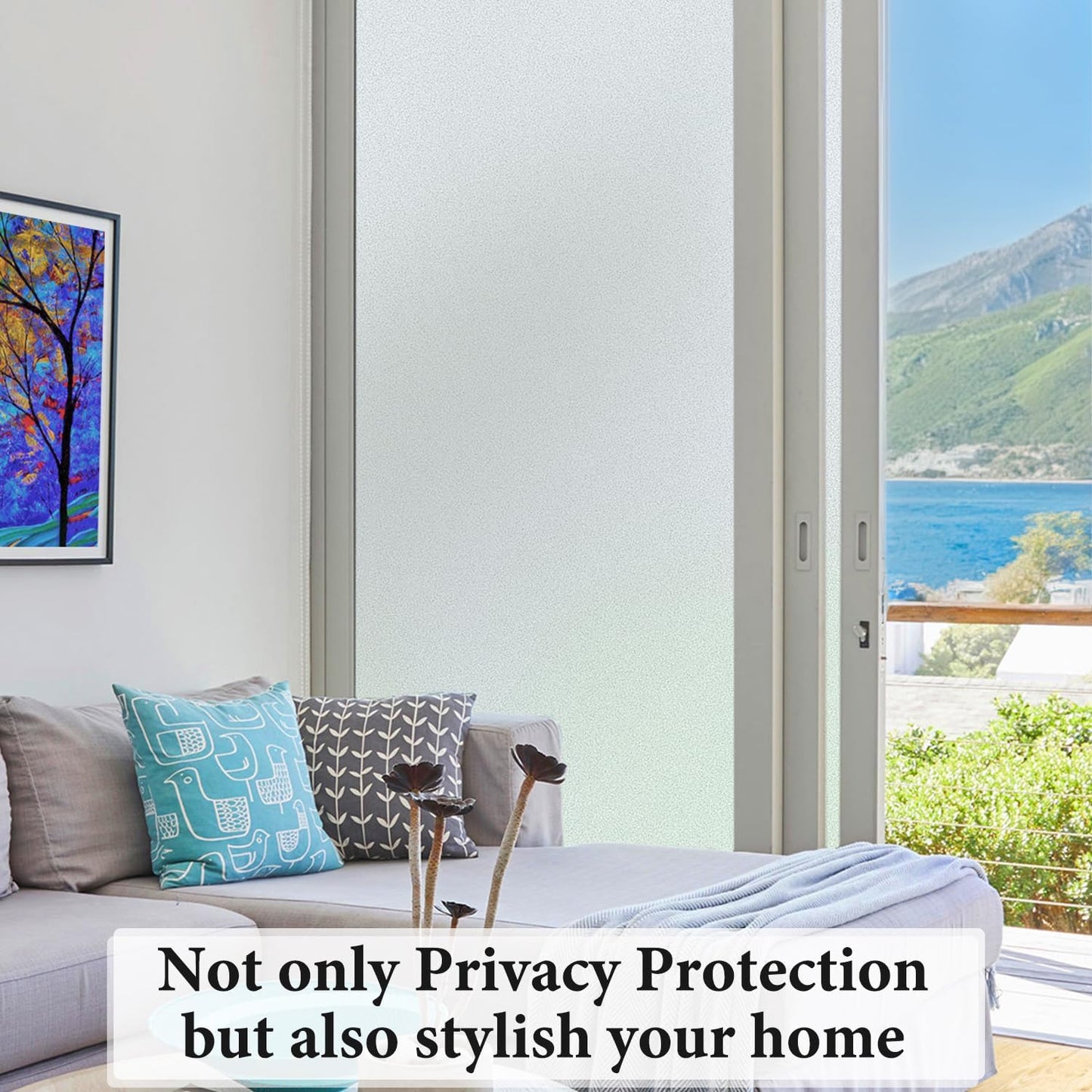 DUOFIRE Privacy Window Film Natural Frosted Glass Film Static Cling Glass Film No Glue Anti-UV Window Sticker Non Adhesive for Privacy Office Meeting Room Bathroom Living Room 47.2in. x 118in. S001