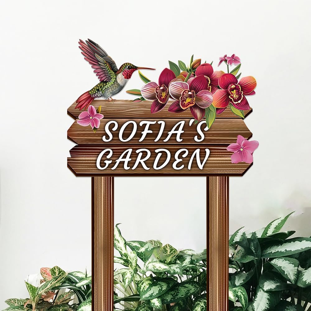 Personalized Colorful Bird Metal Sign with Stake,Custom Gardener Family Name Signs Outdoor Decor,Customized Birds on the Branch Gardening Gifts,Flowers Plaques Decorate for Patio Lawn Porch Backyard