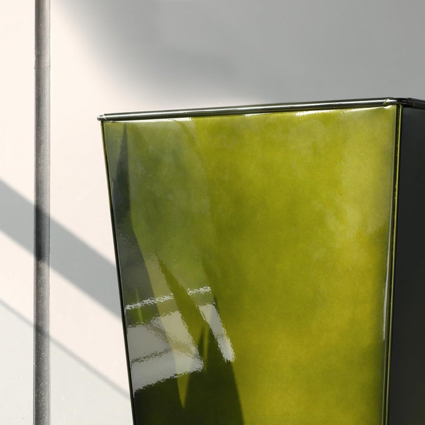 KOL 28''H. Tall Metal Planter with Saucer, Galvanized Steel Glazed Planter Pots with Drainage Hole for Indoor & Outdoor Use, Set of 2, Decorative Flower Plant Pots for Front Porch, Patio, Deck - Green