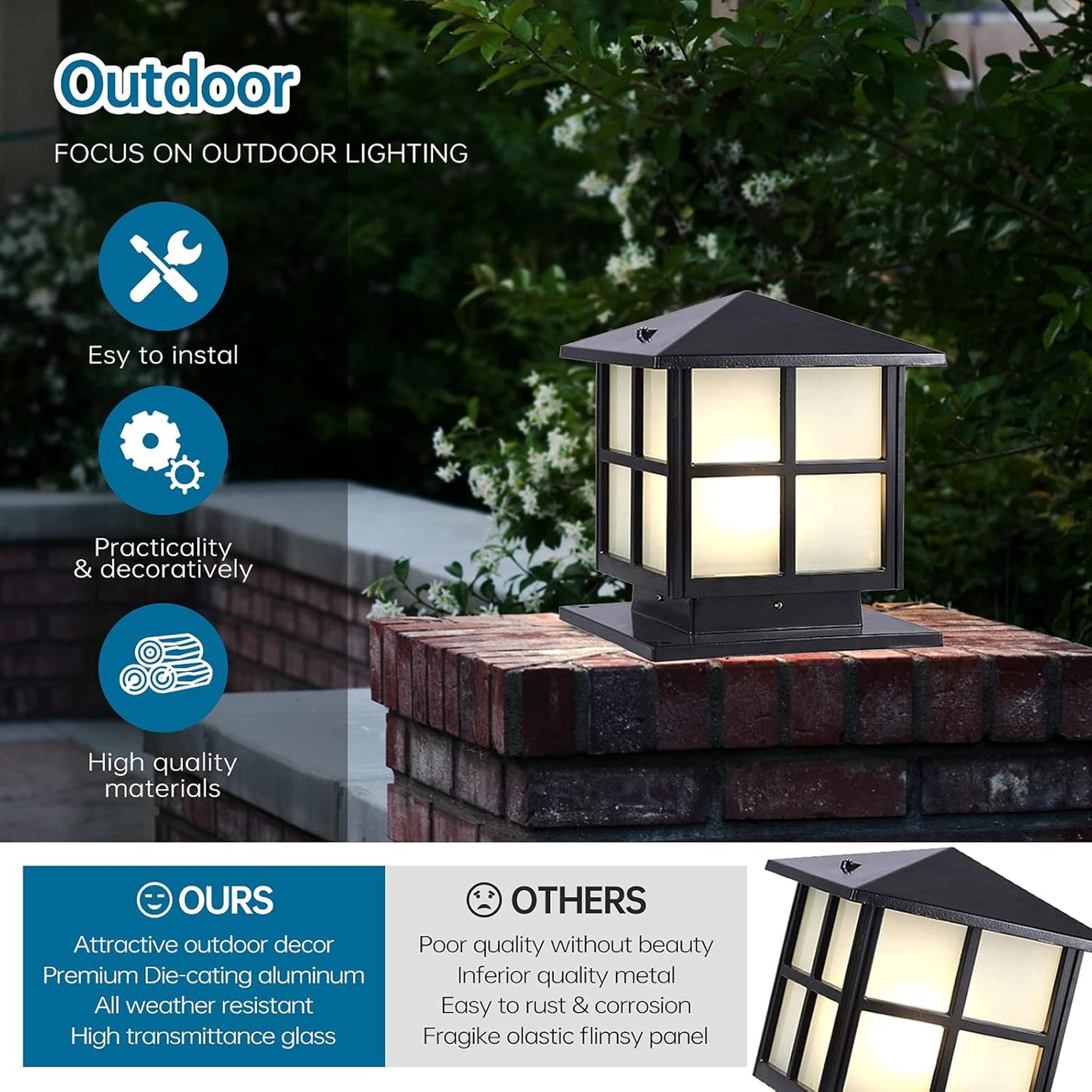 SLAWA Outdoor Post Lights Fixture, Modern Yard Entry Outdoor Column Lights with Aluminum Housing, Patio Pillar Lights Outdoor with Tempered Glass, IP65 Waterproof