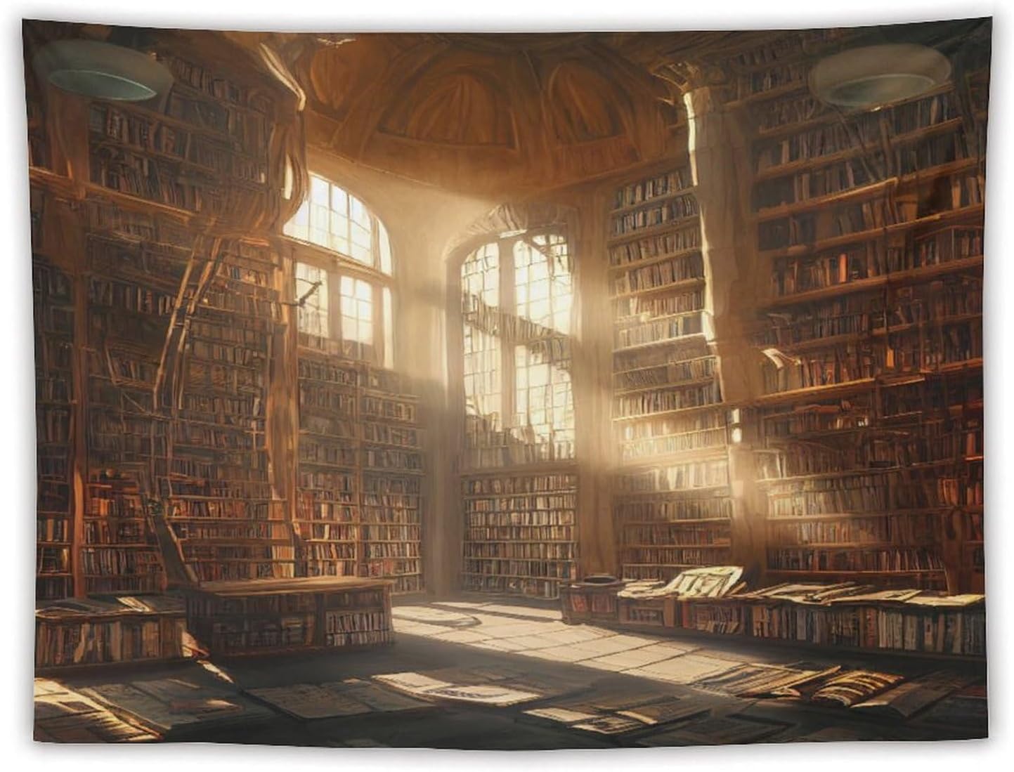 Kurtect Retro Bookshelf Tapestry,Medieval Mid Century Library Building Pattern Print Tapestries for Party Beach Picnic Blankets Tablecloths Living Room Wall Deocr, 60x80 in