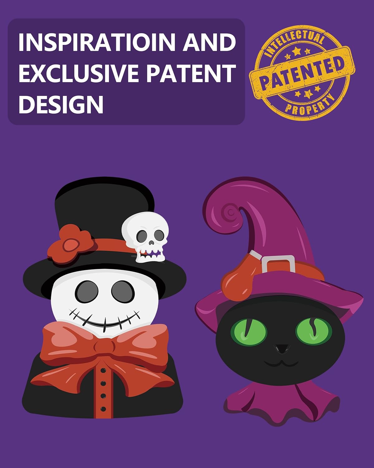 Cute Halloween Decor - 2-Pack 4.5'' Resin Skeleton Gentleman and Witch Broom Figurines - Indoor Halloween Decorations for Home Mantle Fireplace Party Gifts (Ghost & Witch)