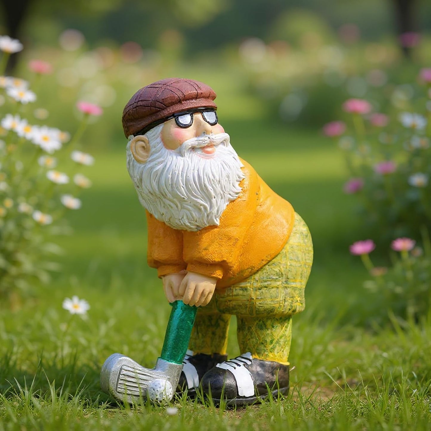 Elenon Golf Gnome Garden Statue Decorative, Adorable Flower Bed Decor Gnome Outdoor Decor, Funny Yard Patio Art Decor Dwarf Sculptures Table Ornament