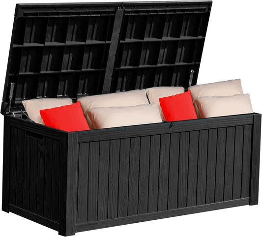 YITAHOME 150 Gallon Large Outdoor Storage XL Deck Box w/Divider for Patio Furniture,Outdoor Cushions, Garden Tools, Sports Equipment and Pool Supplies, Waterproof, Resin, Lockable, Black