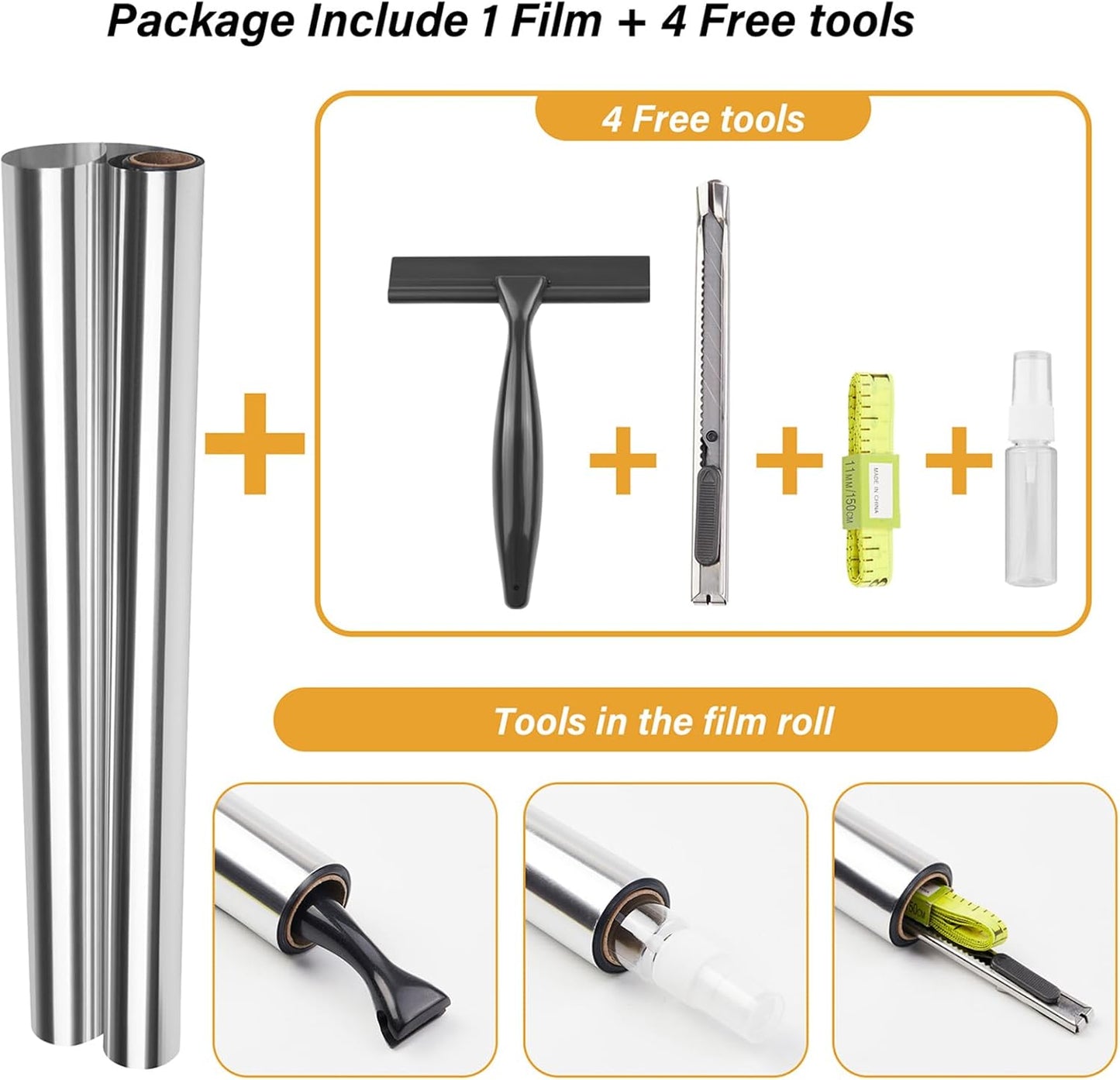 Kromapolis One Way Window Privacy Film Reflective Mirror Home Window Tint, Daytime Privacy Heat Control Anti UV Glass Tinting Static Cling (Silver, 29.5 x 118.1 inch)