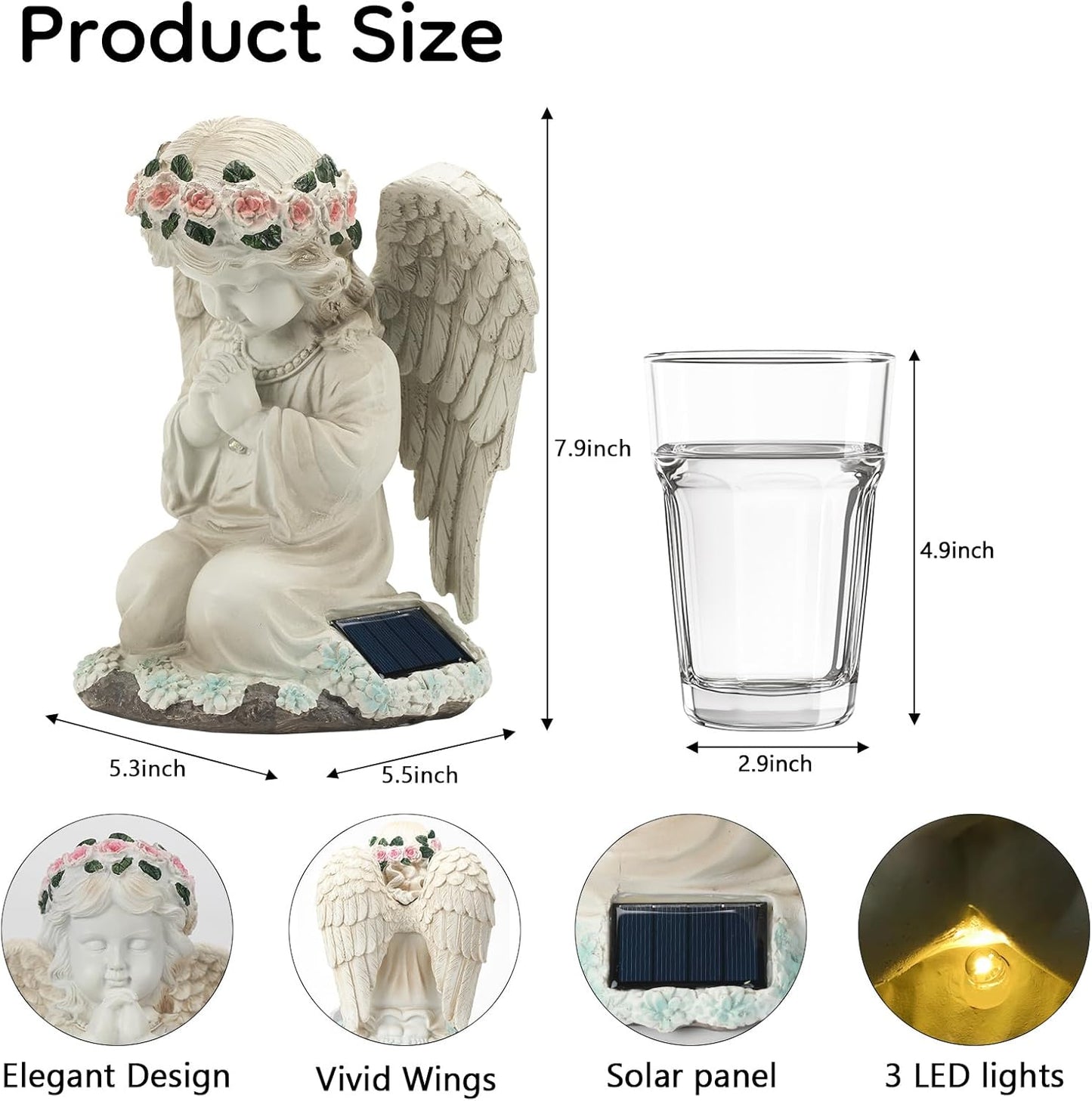 Solar Angel Prayer Statue, Memory Guardian Garden Decor with Warm Light - Religious Outdoor Decor, Auto On/Off LED Light, Memorial Gift for Cemetery, Patio & Gravesite