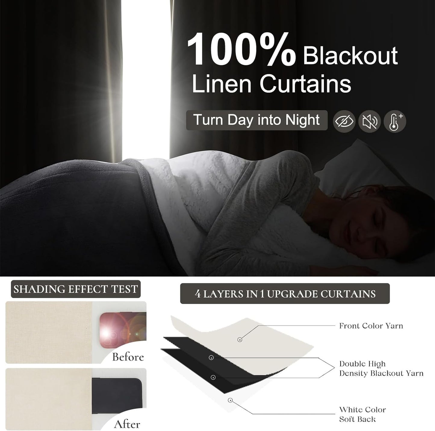 Textured Linen 96 Inch Blackout Curtains, Pinch Pleated/Back Tab Drop Cloth Curtains to Cover Closet Farmhouse Draft Blocking Block Out Cottage Window Drapes 2 Panels 8 FT Tall Beige Cream