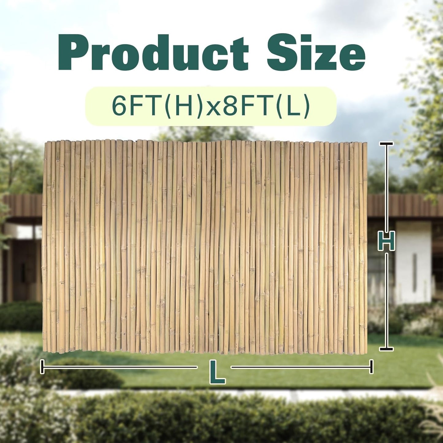 Natural Bamboo Fence 6ft H x 8ft L x 0.7In D, Eco-Friendly Privacy Fence for Outdoor Wall, Garden, Yard, Pool, Patio, Decorative Bamboo Fencing