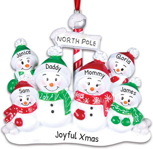 3D Frosty Snowman Family of 6 Christmas Ornament 2025 Personalized Family Christmas Ornaments 2025 | Winter Holiday Snowmen Personalized Tree Ornaments Customizable Gifts Snow People of Six Ornament