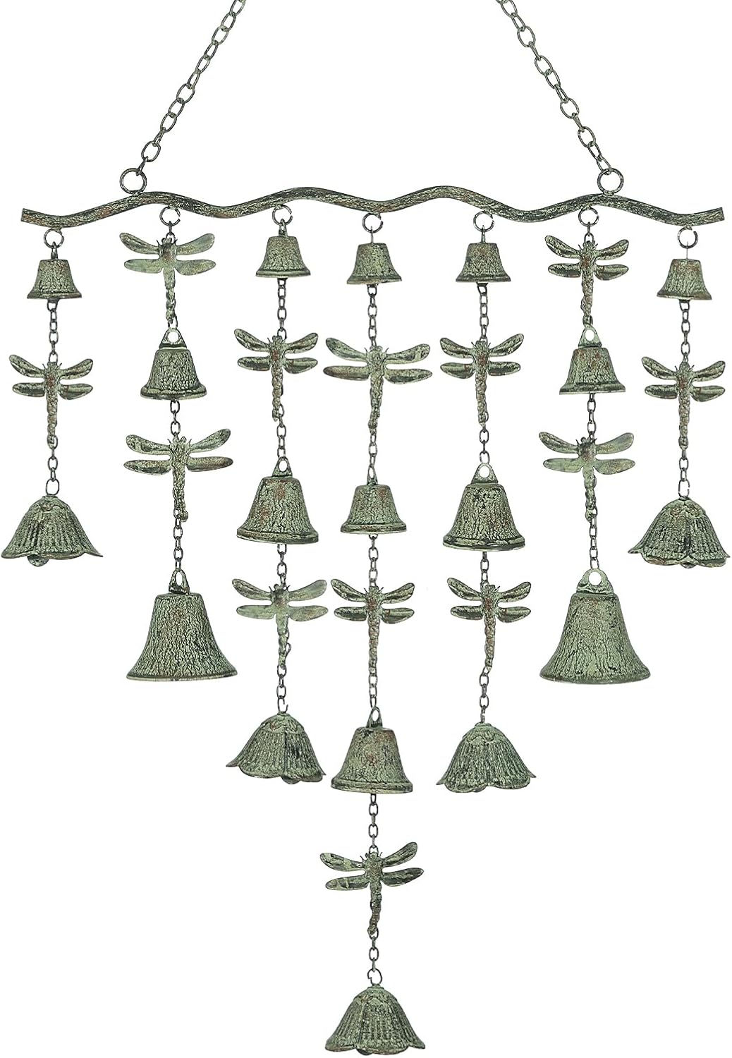 Dragonfly Wind Chimes for Outside, Large Strung Verdigris Windchimes with Wrought Iron Bell for Garden, Patio, Porch Outdoor Decor, Memorial Sympathy